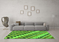 Machine Washable Checkered Green Modern Rug, wshabs114grn