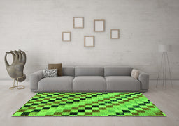 Machine Washable Checkered Green Modern Area Rugs in a Living Room,, wshabs114grn