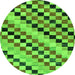 Round Machine Washable Checkered Green Modern Area Rugs, wshabs114grn