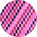 Round Machine Washable Checkered Pink Modern Rug, wshabs114pnk