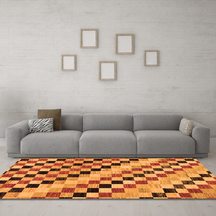 Machine Washable Checkered Orange Modern Area Rugs in a Living Room, wshabs114org