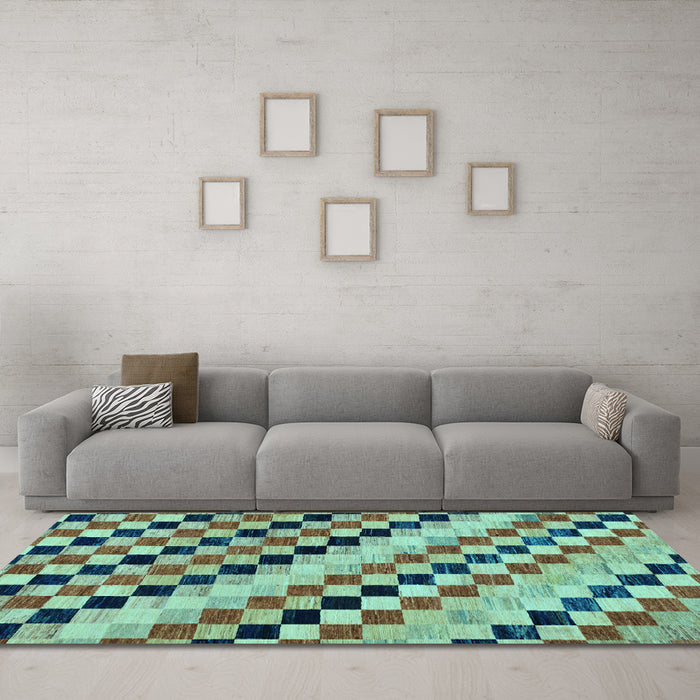 Machine Washable Checkered Light Blue Modern Rug in a Living Room, wshabs114lblu