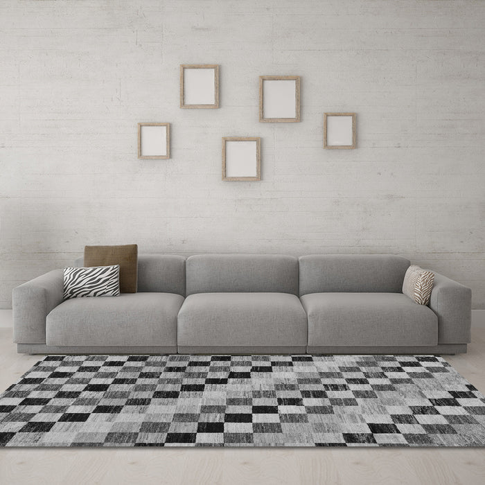 Machine Washable Checkered Gray Modern Rug in a Living Room,, wshabs114gry