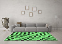 Machine Washable Checkered Emerald Green Modern Rug, wshabs114emgrn