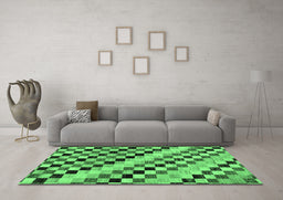 Machine Washable Checkered Emerald Green Modern Area Rugs in a Living Room,, wshabs114emgrn