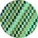 Round Machine Washable Checkered Turquoise Modern Area Rugs, wshabs114turq