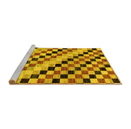 Sideview of Machine Washable Checkered Yellow Modern Rug, wshabs114yw