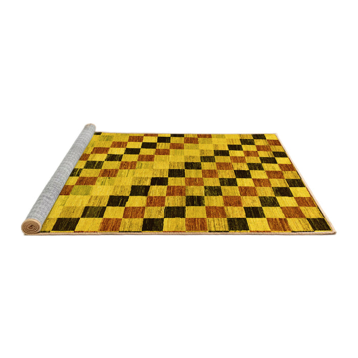 Sideview of Machine Washable Checkered Yellow Modern Rug, wshabs114yw