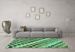 Machine Washable Checkered Turquoise Modern Area Rugs in a Living Room,, wshabs114turq