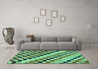 Machine Washable Checkered Turquoise Modern Rug, wshabs114turq