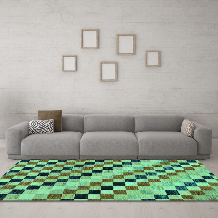 Machine Washable Checkered Turquoise Modern Area Rugs in a Living Room,, wshabs114turq