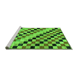Sideview of Machine Washable Checkered Green Modern Area Rugs, wshabs114grn