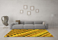 Machine Washable Checkered Yellow Modern Rug, wshabs114yw