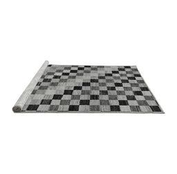 Sideview of Machine Washable Checkered Gray Modern Rug, wshabs114gry