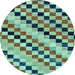 Round Machine Washable Checkered Light Blue Modern Rug, wshabs114lblu