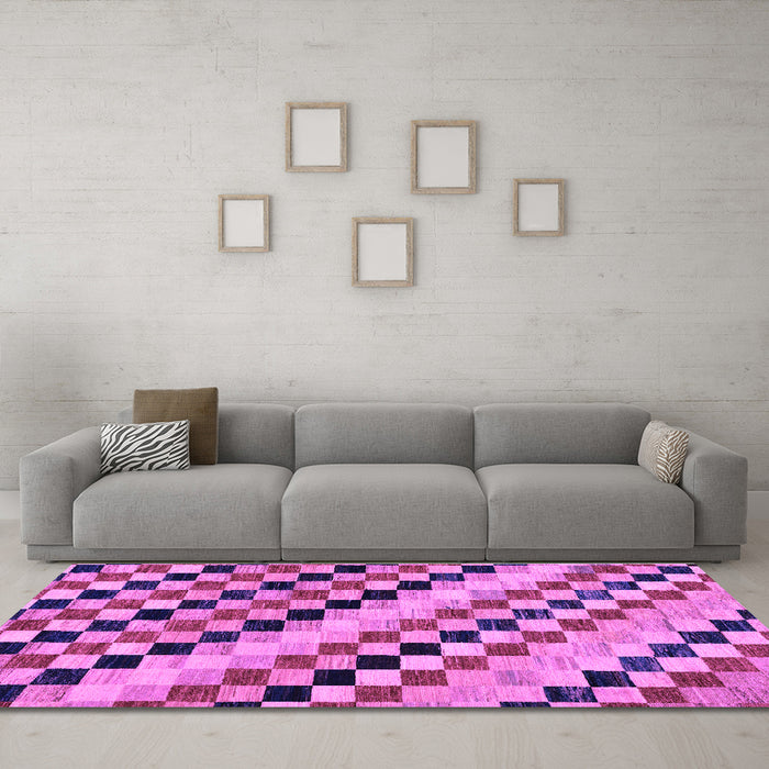 Machine Washable Checkered Purple Modern Area Rugs in a Living Room, wshabs114pur