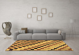Machine Washable Checkered Brown Modern Rug in a Living Room,, wshabs114brn