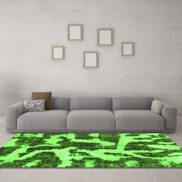 Machine Washable Abstract Green Modern Area Rugs in a Living Room,, wshabs1150grn