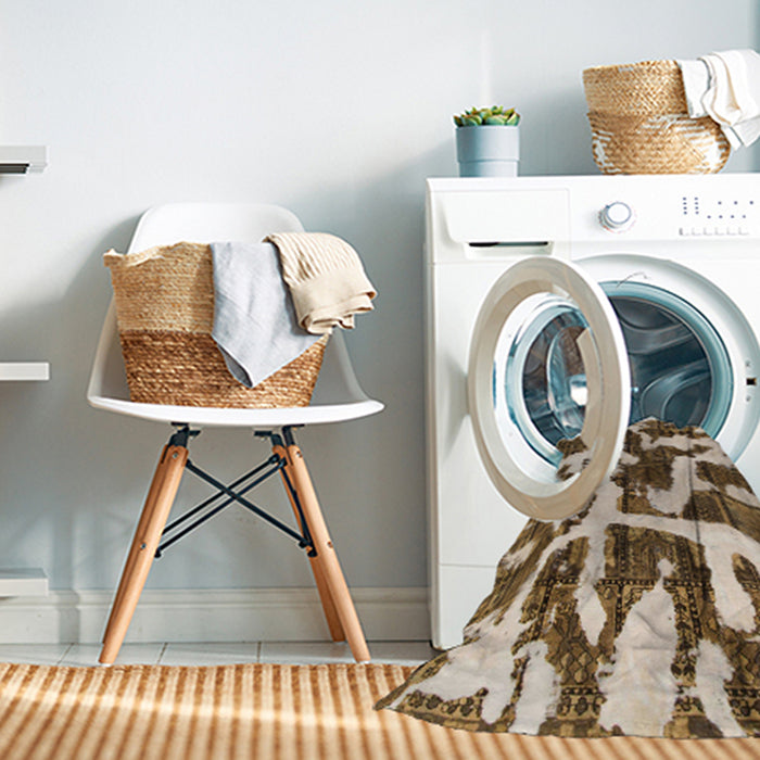 Machine Washable Abstract Brown Rug in a Washing Machine, wshabs1150