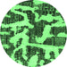 Round Machine Washable Abstract Emerald Green Modern Area Rugs, wshabs1150emgrn