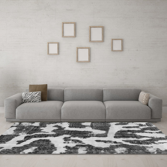 Machine Washable Abstract Gray Modern Rug in a Living Room,, wshabs1150gry