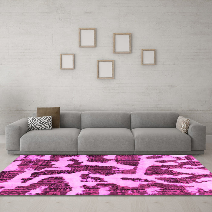 Machine Washable Abstract Pink Modern Rug in a Living Room, wshabs1150pnk