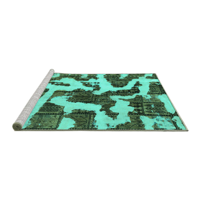 Sideview of Machine Washable Abstract Turquoise Modern Area Rugs, wshabs1150turq