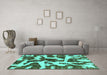 Machine Washable Abstract Turquoise Modern Area Rugs in a Living Room,, wshabs1150turq
