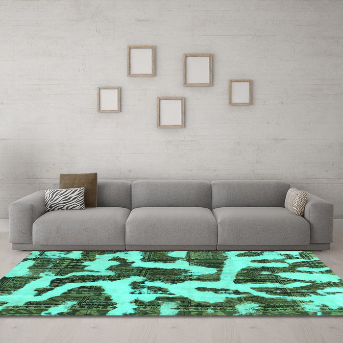 Machine Washable Abstract Turquoise Modern Area Rugs in a Living Room,, wshabs1150turq
