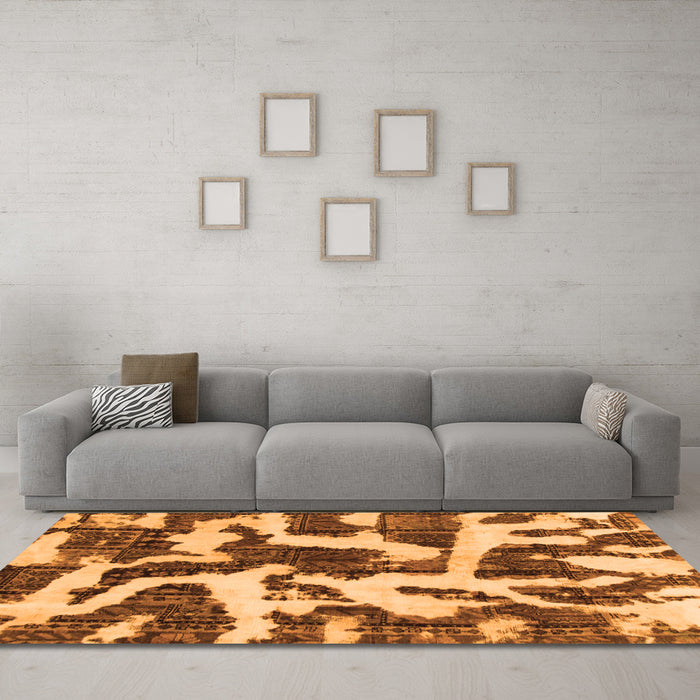 Machine Washable Abstract Orange Modern Area Rugs in a Living Room, wshabs1150org