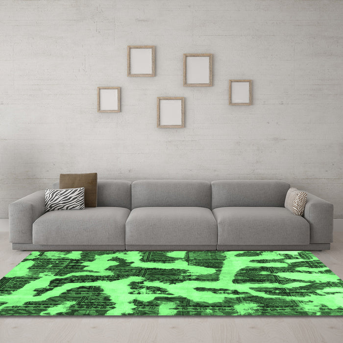 Machine Washable Abstract Emerald Green Modern Area Rugs in a Living Room,, wshabs1150emgrn
