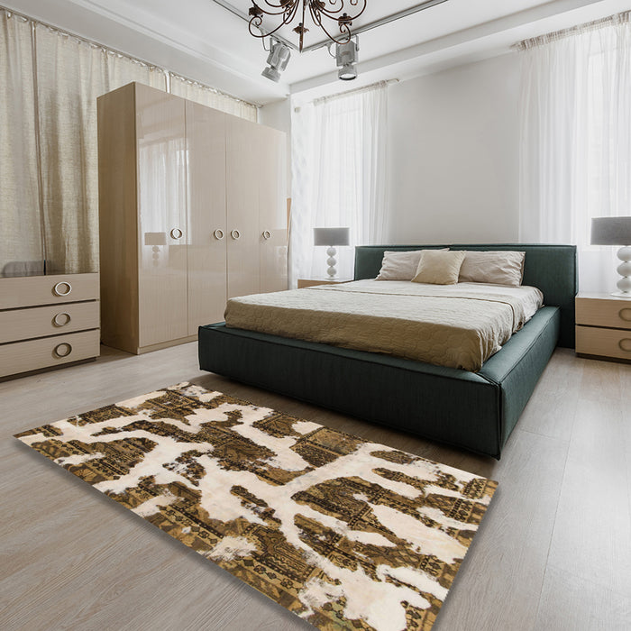 Round Abstract Brown Modern Rug in a Office, abs1150