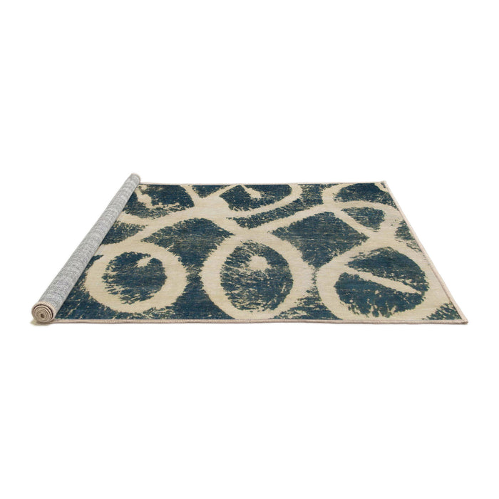 Sideview of Machine Washable Abstract Blue Moss Green Rug, wshabs1151