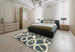 Machine Washable Abstract Blue Moss Green Rug in a Bedroom, wshabs1151