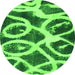 Round Machine Washable Abstract Green Modern Area Rugs, wshabs1151grn