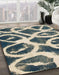 Machine Washable Abstract Blue Moss Green Rug in a Family Room, wshabs1151