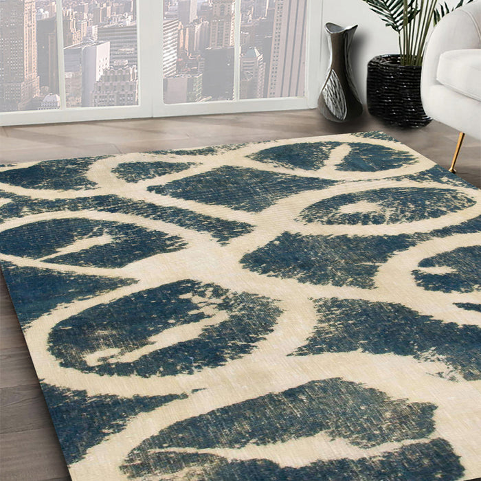 Machine Washable Abstract Blue Moss Green Rug in a Family Room, wshabs1151