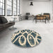 Round Machine Washable Abstract Blue Moss Green Rug in a Office, wshabs1151