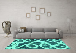 Machine Washable Abstract Turquoise Modern Area Rugs in a Living Room,, wshabs1151turq