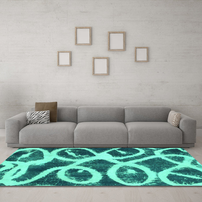 Machine Washable Abstract Turquoise Modern Area Rugs in a Living Room,, wshabs1151turq