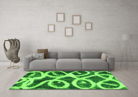 Machine Washable Abstract Green Modern Rug, wshabs1151grn