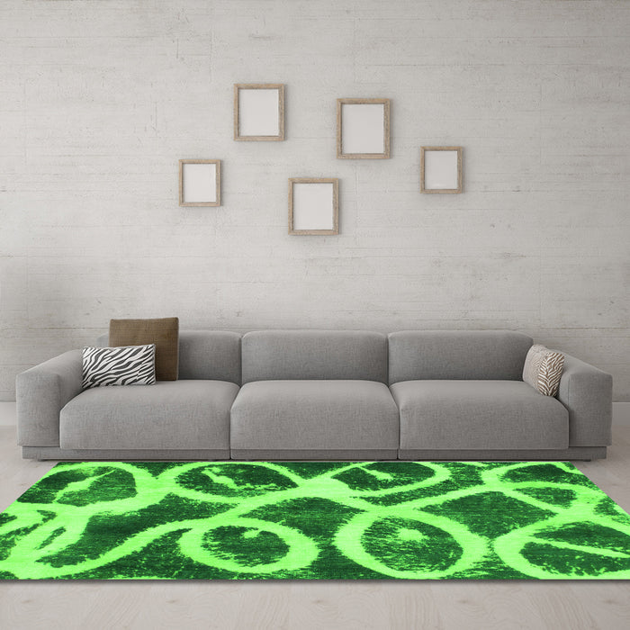 Machine Washable Abstract Green Modern Area Rugs in a Living Room,, wshabs1151grn