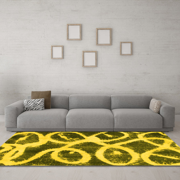 Machine Washable Abstract Yellow Modern Rug in a Living Room, wshabs1151yw