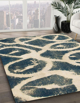 Abstract Blue Moss Green Modern Rug in Family Room, abs1151
