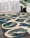 Abstract Blue Moss Green Modern Rug in Family Room, abs1151