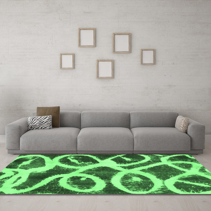 Machine Washable Abstract Emerald Green Modern Area Rugs in a Living Room,, wshabs1151emgrn