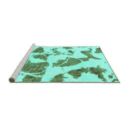 Sideview of Machine Washable Abstract Turquoise Modern Area Rugs, wshabs1152turq