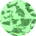 Round Machine Washable Abstract Emerald Green Modern Area Rugs, wshabs1152emgrn