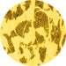 Round Machine Washable Abstract Yellow Modern Rug, wshabs1152yw