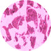 Round Machine Washable Abstract Pink Modern Rug, wshabs1152pnk